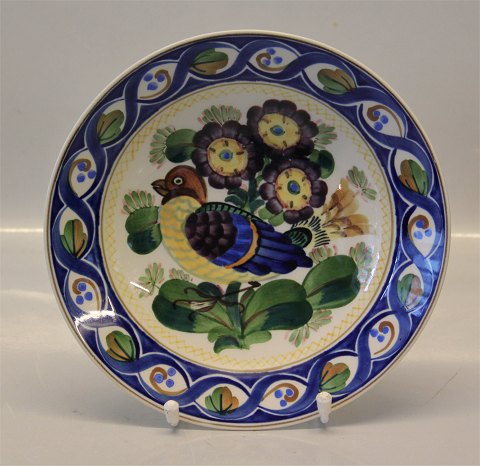 Royal Copenhagen Aluminia Faience Aluminia Plate 1173-404 Blue & yellow bird- 
three flowers 20.5 cm
