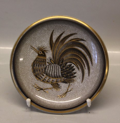 Royal Copenhagen Craquelé, (Crackelure) 000-2568 RC Tray - grey with Cock in 
black and gold 17.5 cm