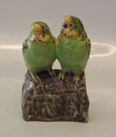 Aluminia Copenhagen Faience 3280-484 Budgie 15.8 cm Jeanne Grut Two green birds 
