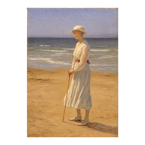 N. F. Schiøttz-Jensen, 1855-1941, ”Ung Pige paa 
Stranden, Lønstrup”, olie på lærred
Signeret og dateret 1917
Lysmål: 67x47cm
