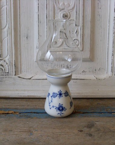 Royal Copenhagen Musselmalet riflet fyrfadsstage med original glaskuppel no. 5530