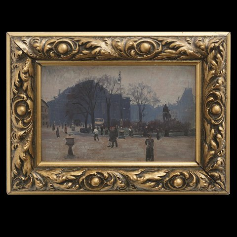 Frants Henningsen, 1850-1908, oil on plate. View 
from Copenhagen. Visible size: 13x21cm. With 
frame: 22x30cm