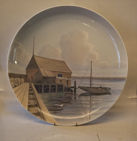 B&G 42 - a 190 Decorative Wall Plate 41 cm Boat house Signed Elias Petersen B&G 
Porcelain
