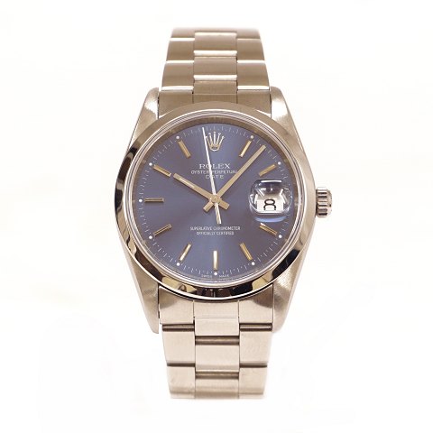 Rolex Oyster Perpetual Date Ref. 15200 mit blauem 
Zifferblatt. D: 34mm. Um Jahr 2000. Sehr guter 
Zustand.