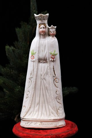 Dekorativ , gammel Madonna figur i porcelæn 
af Jomfru Maria med Jesusbarnet...