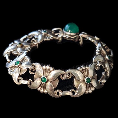 Georg Jensen; Armbånd i sterling sølv med chrysopraser #37