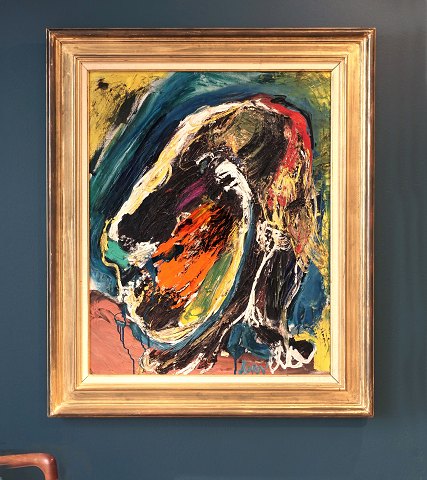 Asger Jorn, 1914-73, olie på lærred. Öl auf 
Leinen. "Dompteur de Dames". Signiert Jorn. 
Datiert 1961.
Lichtmasse: 91x73cm