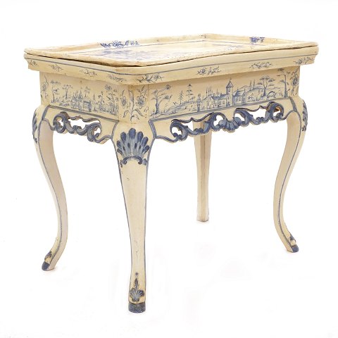 Rare faience tray top table manufactured in Morsø, 
Denmark, circa 1780. H: 74cm. top: 86x56cm