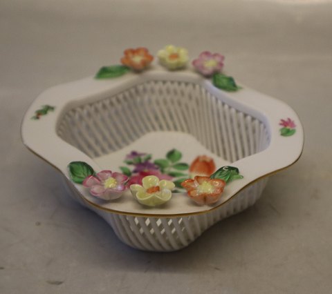 Herend Hungary small bowl with flowers and open work porcelain ca 5 x 13 cm