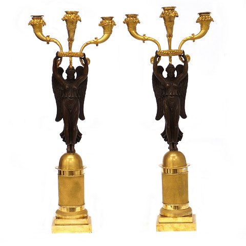 Pair of early 19th century firegilt bronze 
candelabra. Paris circa 1800. H: 63cm