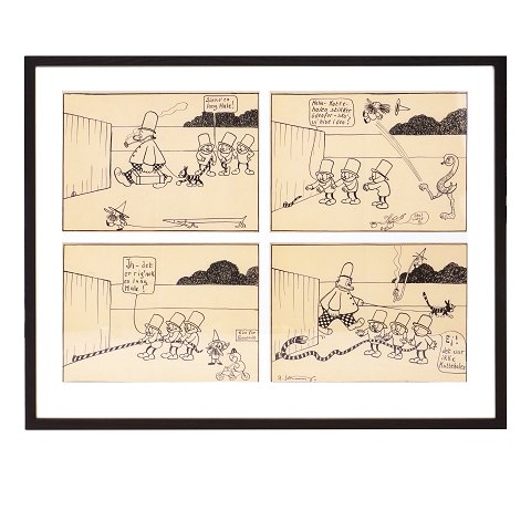 Robert Storm Petersen, 1882-1949. Four original 
drawings, ink & pencil, 1913-16. Size with frame: 
52x65cm