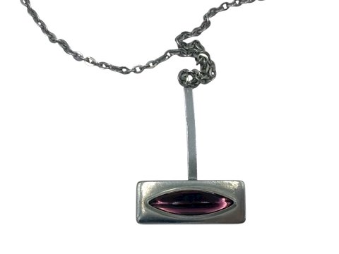 Jørgen Jensen PewterLarge pendant with purple glass stone and necklace