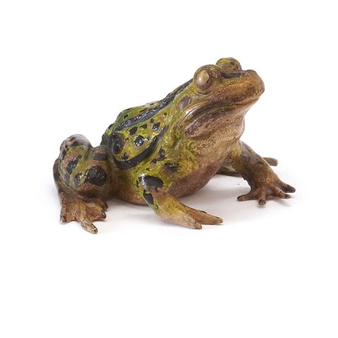 Polykrom dekoreret wiener bronze i form af en frø. 
H: 4cm. L: 6cm