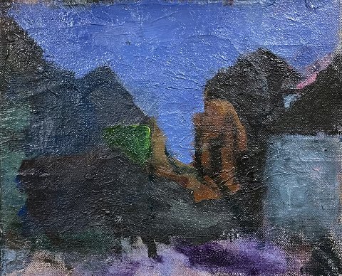 Motiv fra Færøerne, olie på lærred. Med ny  naturramme.