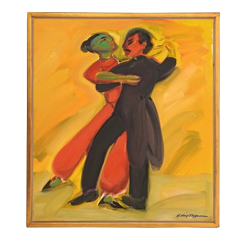 Hans Voigt Steffensen, g. 1941, Öl auf Leinen. "Tangopaar". Signiert und daiert 2003. Lichtmasse: 90x80cm. Mit Rahmen: 96x86cm