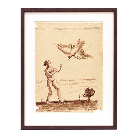 Johannes Bjerg, 1886-1955, drawing. Signed "Bjerg 1926". Visible size: 36x27cm. With frame: 47x38cm