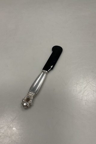 Georg Jensen Sterling Sølv Konge Kaviarkniv med blad af horn No. 67