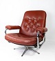 Armstol - Rødt Læder - Metal Stel - Dansk Design - 1960
