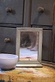 Swedish 19th century, small mirror with small shelf underneath (barber mirror) 
in wood with fine blue paint...
