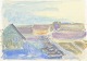 Aksel MøllerLandscape with houses and boats, 1958.Watercolor on paper.