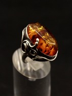 Sterling slv ring med rav