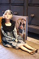 K&Co. presents: Old French vintage boudoir doll in fabric with silk dress. Height: 72cm...