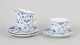 L'Art presents: Royal Copenhagen Blue Fluted Half Lace, set of three coffee cups with matching saucers.