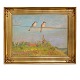 Aabenraa Antikvitetshandel presents: Johannes Larsen, 1867-1961, oil on canvas. Danish landscape at Kerteminde ...