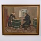 Osted Antik & Design presents: Painting on Canvas with Monastery and Monks in Gilt Frame 66 x 81 cm