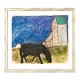 Aabenraa Antikvitetshandel presents: Jens Søndergaard, 1895-1957, water color. Motif with horse and church. ...
