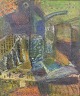 L'Art presents: European artist, abstract oil on board, signed.