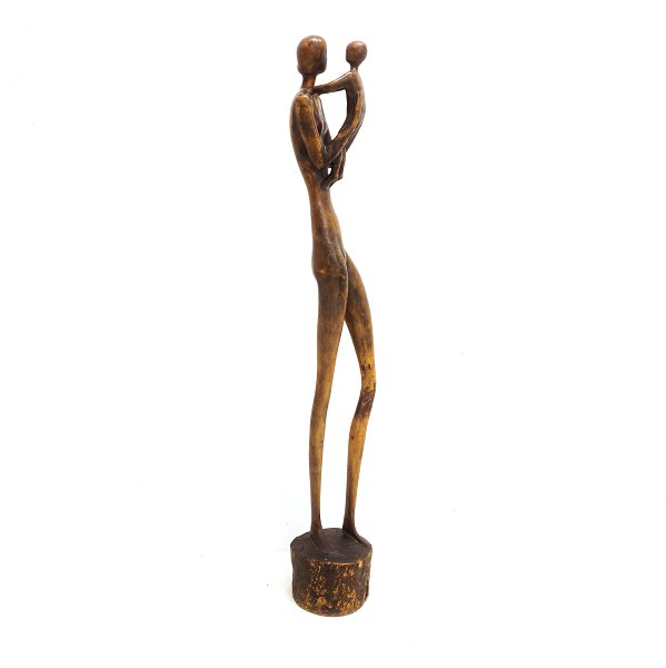 Otto Pedersen: Grosse Skulptur, Mutter und Kind, Holz. Signiert. H: 145cm