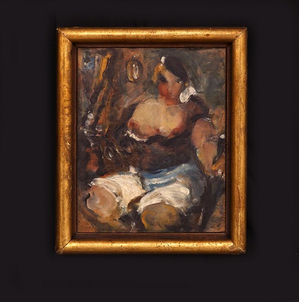 Povl Jerndorff, 1885-1933, kvindestudie. Olie på plade ca. år 1925-30. Lysmål: 
22x17,5cm. Med ramme: 27x22,5cm