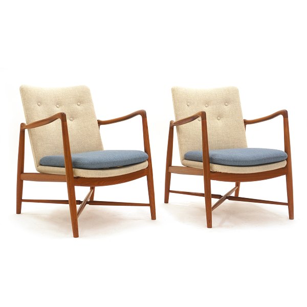 Pair of Finn Juhl BO59 teak Fireplace Armchairs.
Manufactured by Bovirke BO59