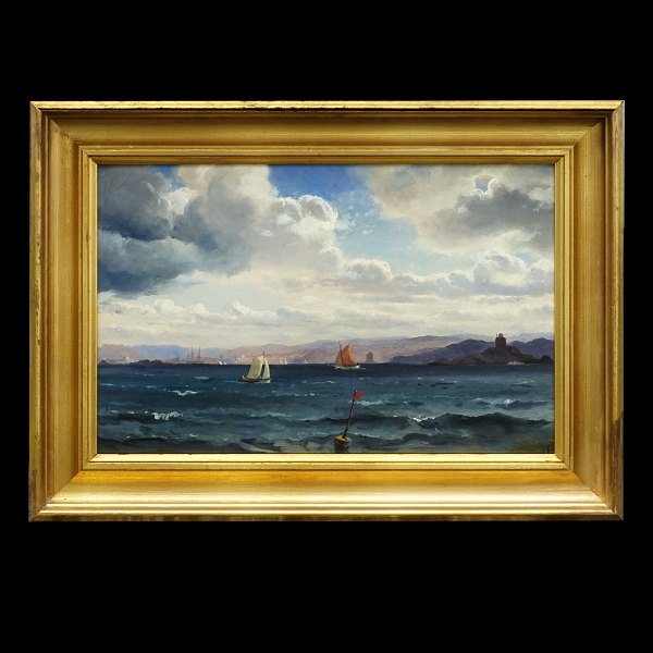 C. F. Sørensen Marine. Carl Frederik Sørensen, 1818-79, Marinenmotiv. Öl auf 
Platte. Signiert. Lichtmasse: 29x45cm. Mit Rahmen: 40x56cm