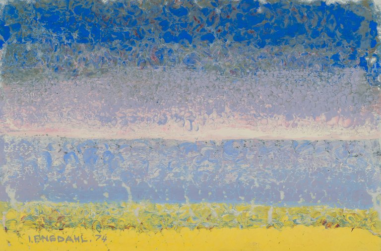 Ingvar Dahl, svensk kunstner. Olie på plade. Abstrakt landskab.
