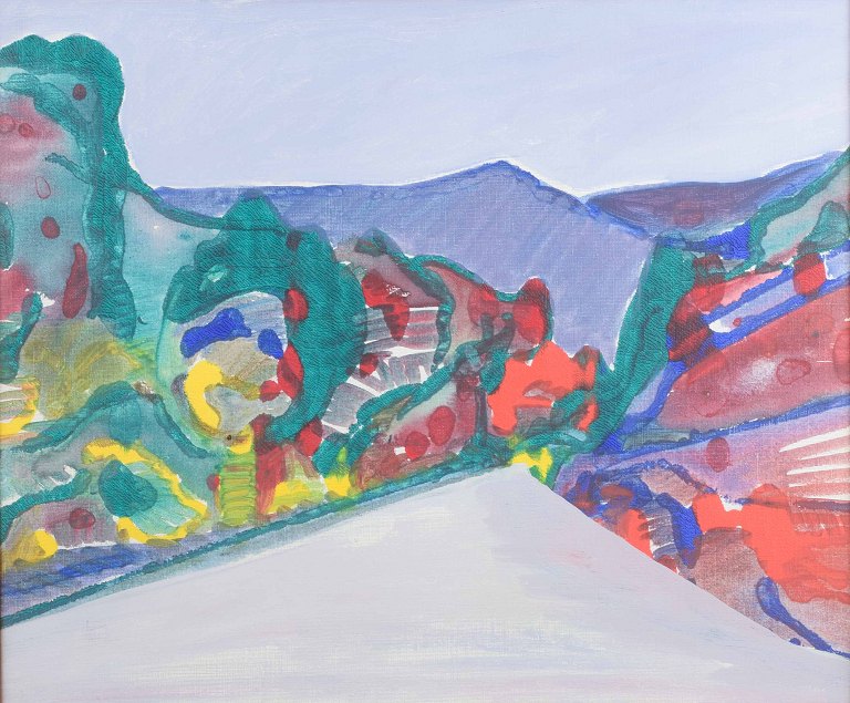 Svensk kunstner
Modernistisk landskab.
Olie på lærred.