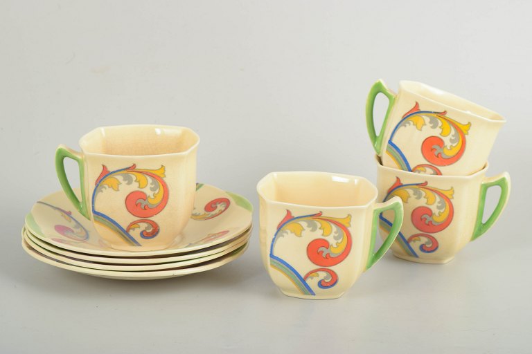 Clarice Cliff for Royal Doulton, set of 4 coffee cups with matching saucers.