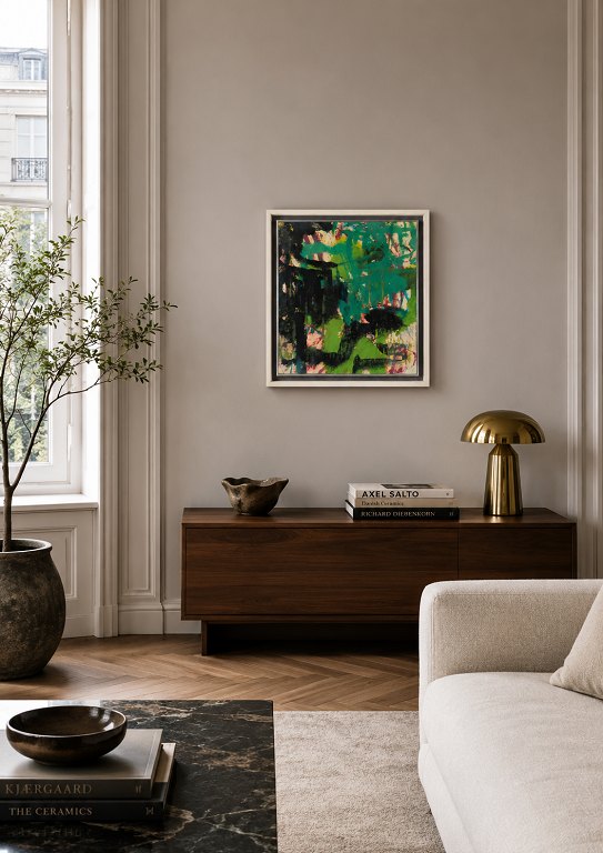Stig-Åke Lund, "Skogparti", oil on paper, listed Swedish artist.