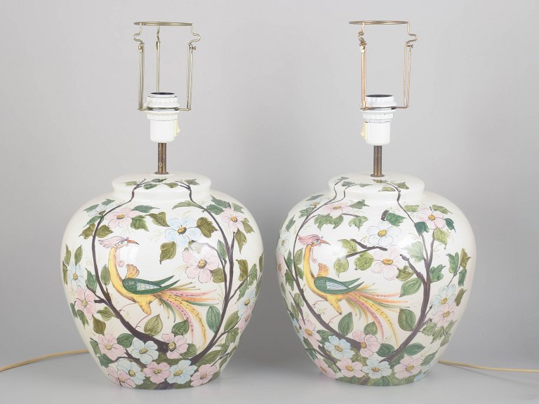 Pair of very large Italian porcelain table lamps.